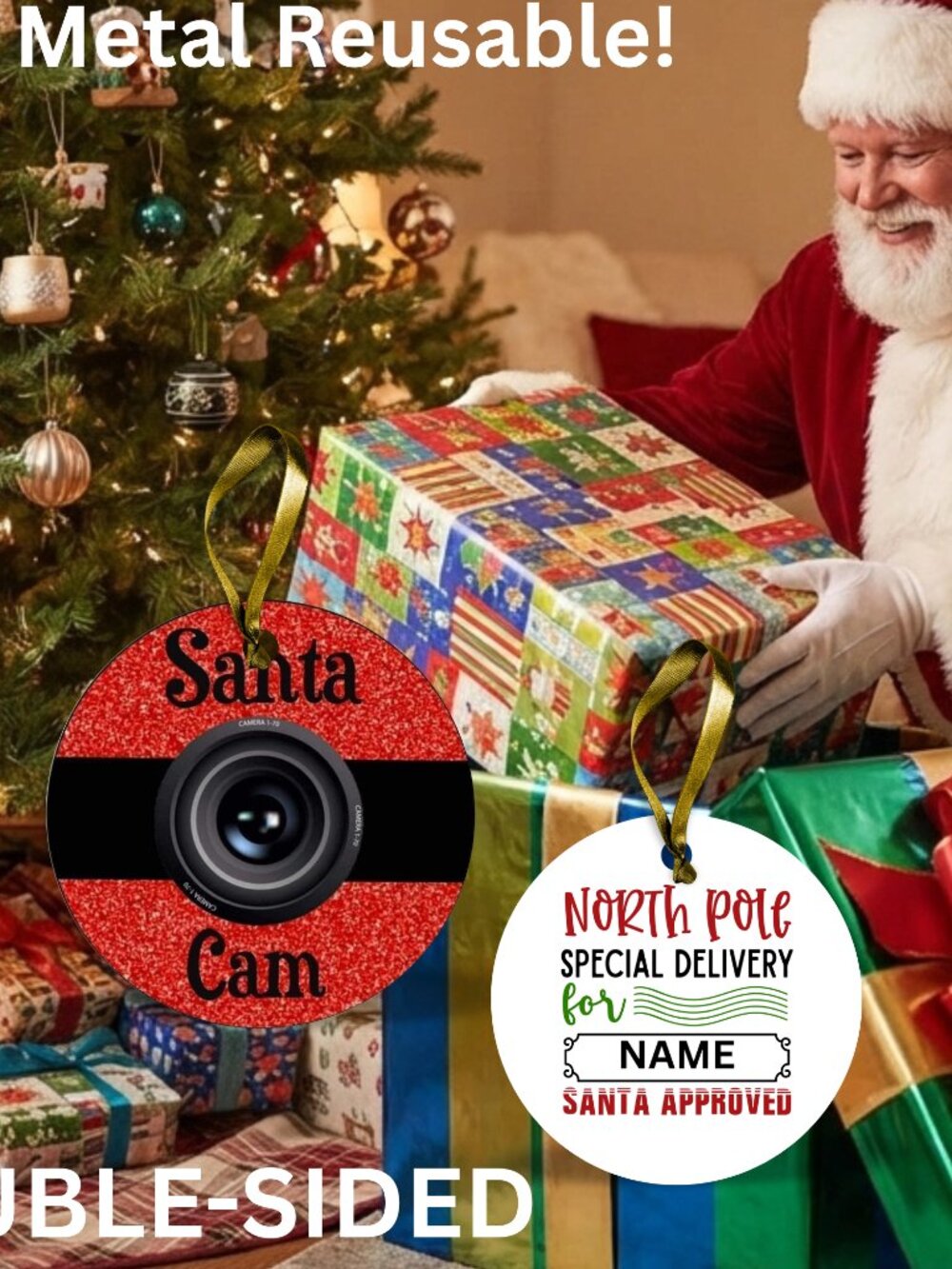 False Santa Cam Santa Reusable Metal Christmas Tag Personalized